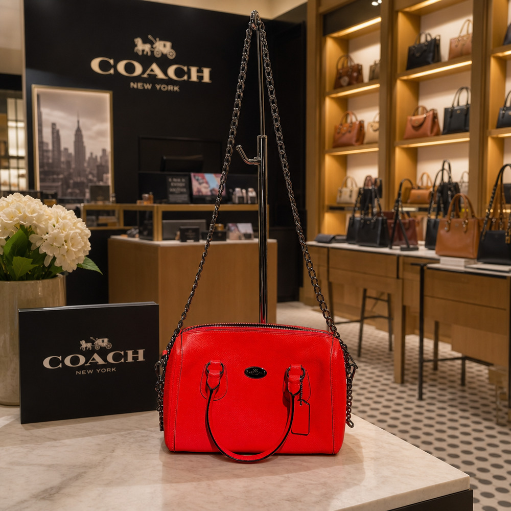 Coach Mini Bennett Satchel Crossgrain Leather (F34697) Neon Orange - EUC